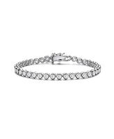 Stylish Sterling Silver with White Gold Plated Clear Round Cubic Zirconia Milgrain Bezel Tennis Bracelet