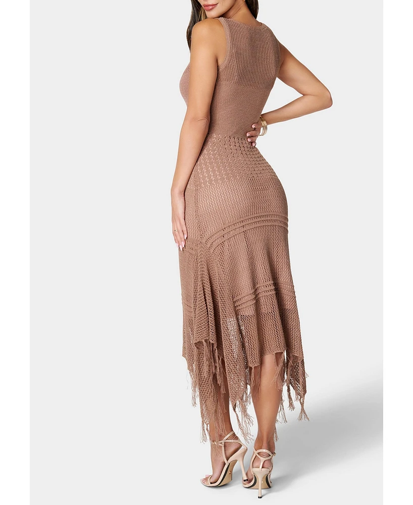 bebe Women's Crochet Fringe Resort Maxi Dress