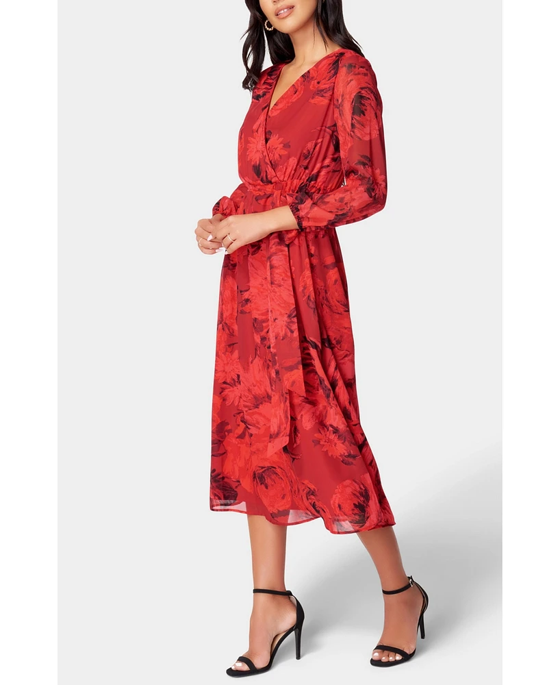 Bebe Women's Printed Wrap Midi Dress