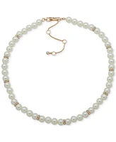 Karl Lagerfeld Paris Gold-Tone Imitation Pearl Omega Double Row Necklace, 16" + 3" extender