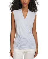 Calvin Klein Petite Ruched-Front Sleeveless Surplice Top