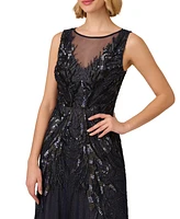 Adrianna Papell Women's Bead Metallic Mesh Gown