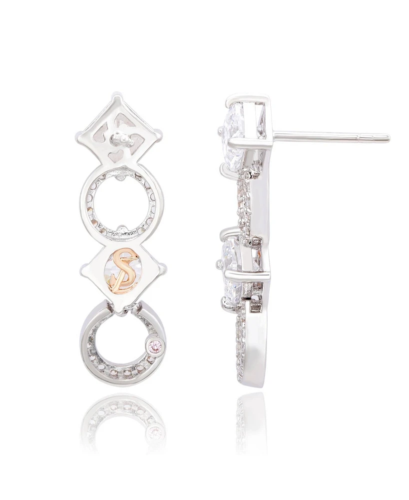 Suzy Levian Sterling Silver Cubic Zirconia Asscher-cut and Circle Short Dangle Earrings