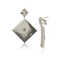 Suzy Levian Sterling Silver Cubic Zirconia Pave Flat Diamond-Shape Disk Dangle Earrings