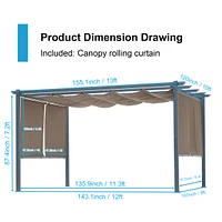 Aoodor 120''x155.1''x87.4'' Outdoor Pergola with Retractable Canopy, Aluminum Frame, 4 Pieces Patio Sun Shade Shelter for Backyard.