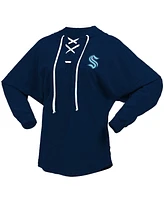 Women's Fanatics Deep Sea Blue Seattle Kraken Jersey Lace-Up V-Neck Long Sleeve Hoodie T-shirt