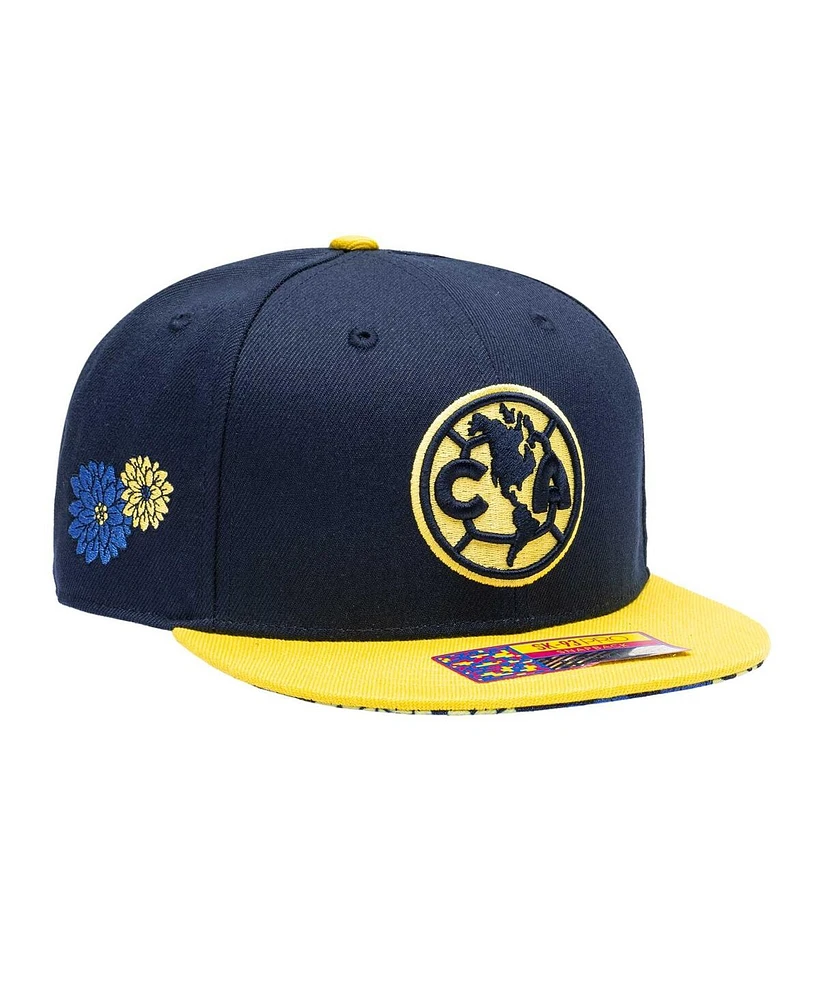 Men's Navy, Gold Club America Flor De Muerto Snapback Hat