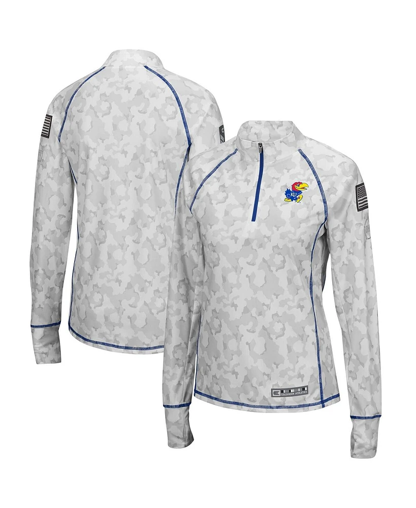 Women's Colosseum Camo Kansas Jayhawks Oht Military-Inspired Appreciation Officer Arctic Lightweight Quarter-Zip Top