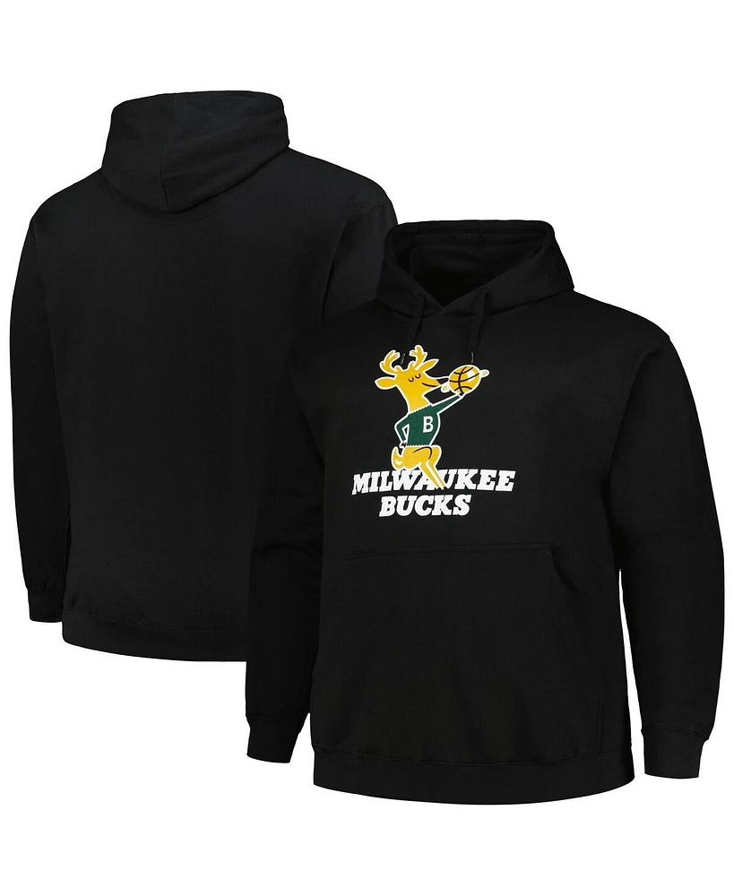 Men's Mitchell & Ness Black Milwaukee Bucks Hardwood Classics Big and Tall Pullover Hoodie