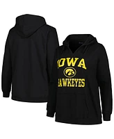 Women's Champion Black Iowa Hawkeyes Plus Heart & Soul Notch Neck Pullover Hoodie