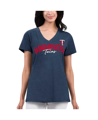 Women's G-iii 4Her by Carl Banks Navy Distressed Minnesota Twins Key Move V-Neck T-shirt