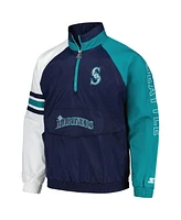 Men's Starter Navy, White Seattle Mariners Elite Raglan Half-Zip Jacket