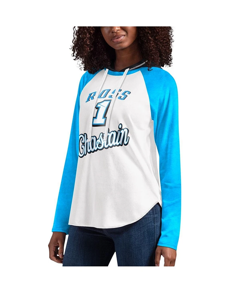 Women's G-iii 4Her by Carl Banks White Ross Chastain Mvp Raglan Hooded Long Sleeve T-shirt