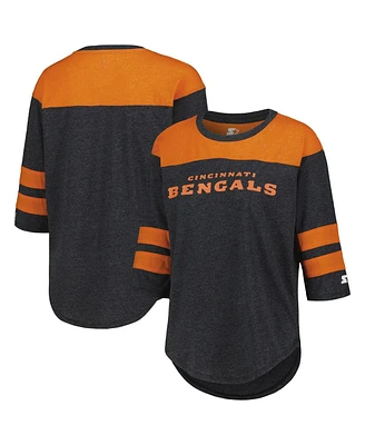 Women's Starter Black Cincinnati Bengals Fullback Tri-Blend Three-Quarter Sleeve T-shirt