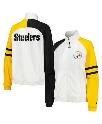 Women's Starter White Pittsburgh Steelers Curve Ball Raglan Full-Zip Track Jacket