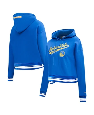 Women's Pro Standard Royal Golden State Warriors Script Tail Cropped Pullover Hoodie