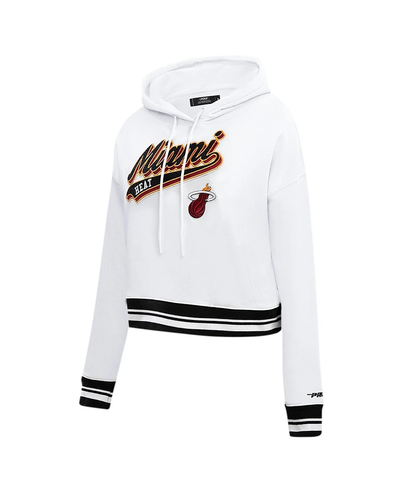 Women's Pro Standard White Miami Heat Script Tail Cropped Pullover Hoodie