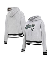 Women's Pro Standard Heather Gray Milwaukee Bucks Script Tail Cropped Pullover Hoodie