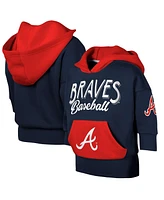 Big Girls Outerstuff Navy Atlanta Braves Team Practice Fashion Three-Quarter Sleeve Pullover Hoodie