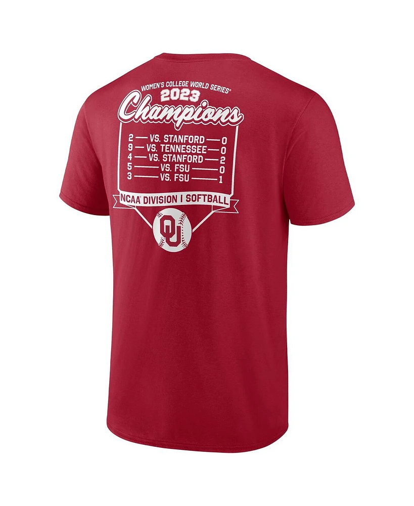 Men's and Women's Fanatics Crimson Oklahoma Sooners 2023 Ncaa Softball College World Series Champions Schedule T-shirt