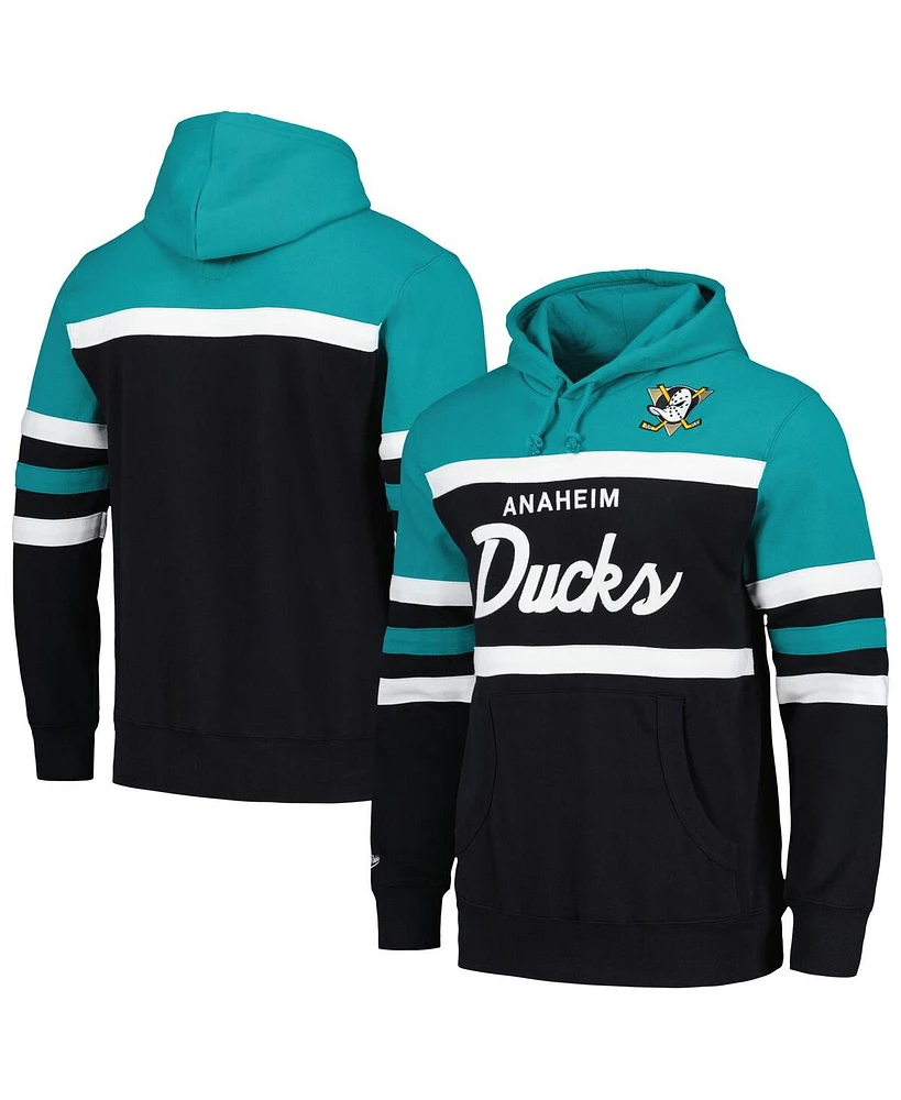 Men's Mitchell & Ness Black, Teal Anaheim Ducks Head Coach Pullover Hoodie