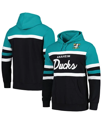 Men's Mitchell & Ness Black, Teal Anaheim Ducks Head Coach Pullover Hoodie