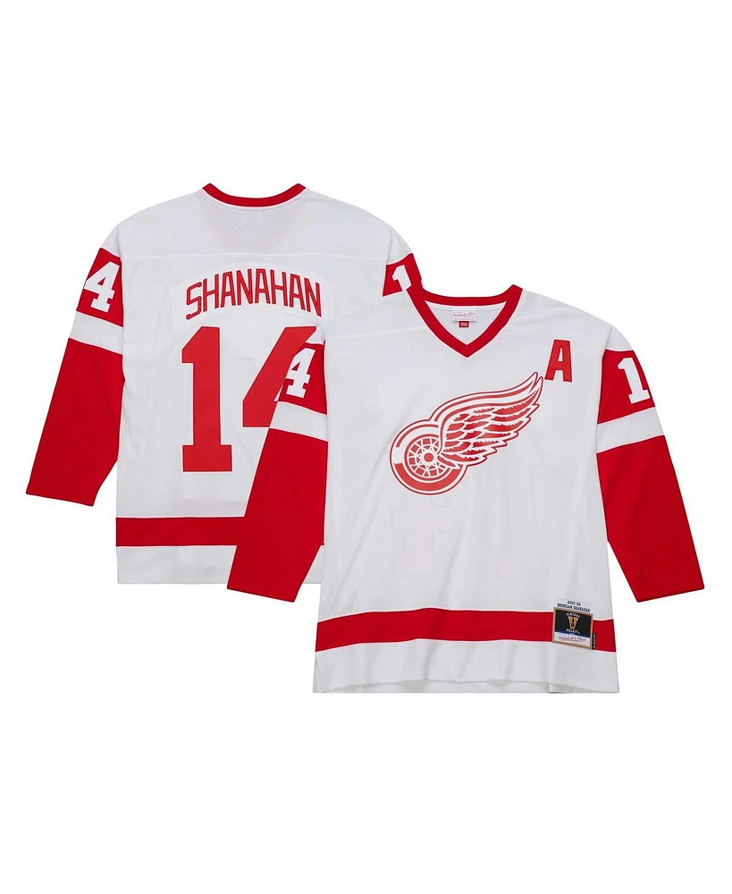 Men's Mitchell & Ness Brendan Shanahan White Detroit Red Wings 2001/02 Alternate Captain Blue Line Player Jersey