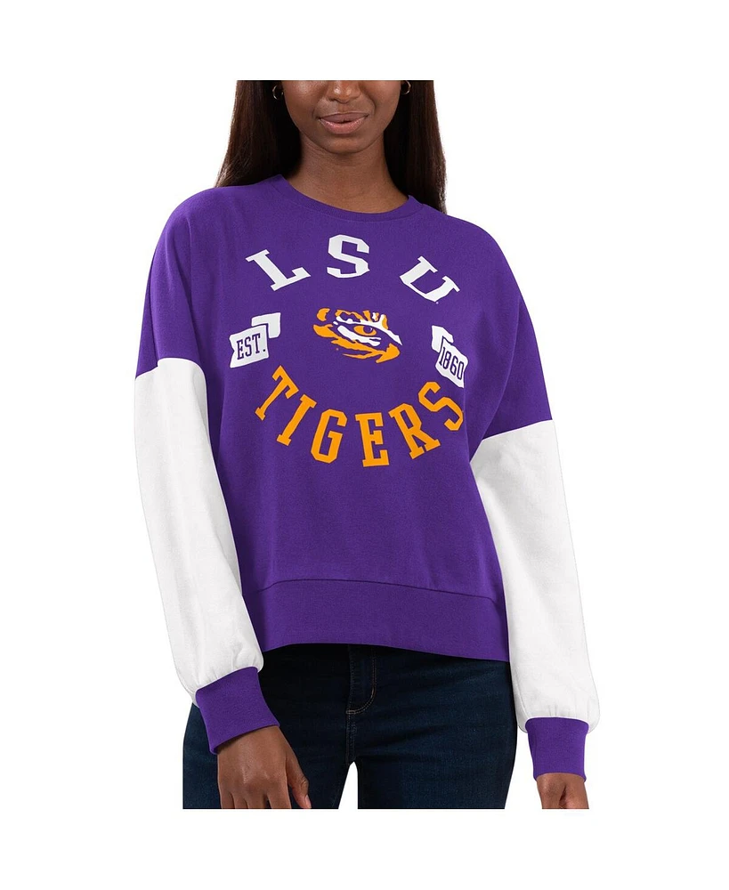Women's G-iii 4Her by Carl Banks Purple, White Lsu Tigers Team Pride Colorblock Pullover Sweatshirt