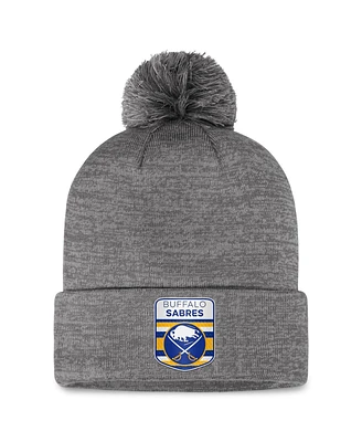 Men's Fanatics Gray Buffalo Sabres Authentic Pro Home Ice Cuffed Knit Hat with Pom