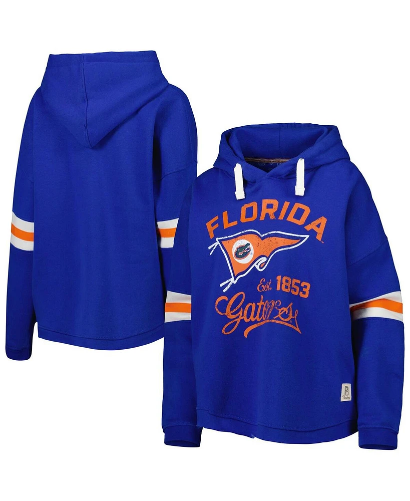 Women's Pressbox Royal Distressed Florida Gators Super Pennant Pullover Hoodie