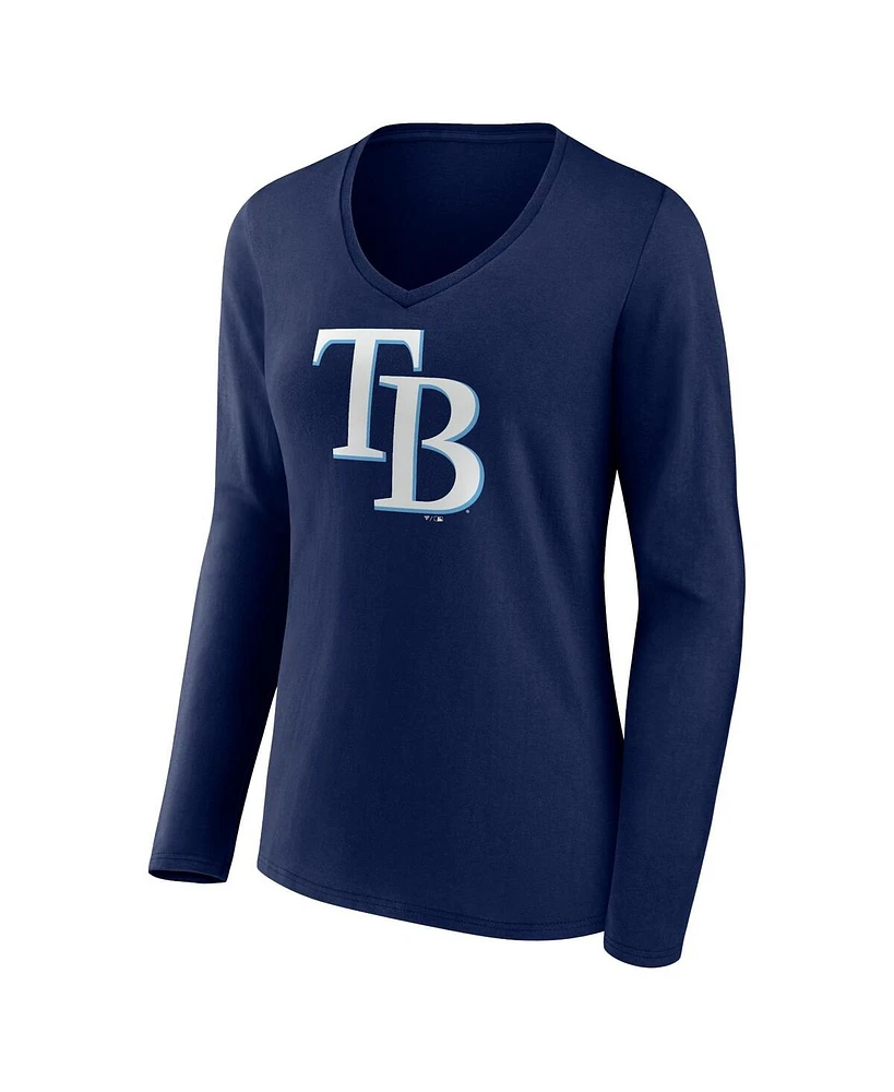 Women's Fanatics Navy Tampa Bay Rays Official Logo V-Neck Long Sleeve T-shirt