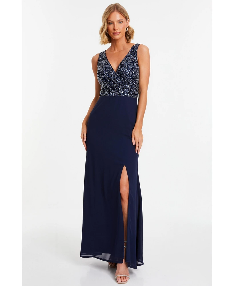 Quiz Plus Size Chiffon Embellished Wrap Split Evening Dress | The Shops at  Willow Bend