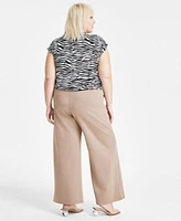 Bar Iii Trendy Plus Size Zebra Print Mock Neck Top High Rise Wide Leg Ponte Knit Pants Created For Macys