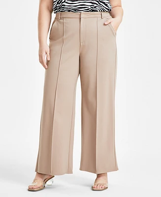 Bar Iii Trendy Plus High-Rise Wide-Leg Ponte-Knit Pants, Created for Macy's