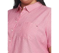 Tommy Hilfiger Plus Size Cotton Pin-Dot Camp Shirt