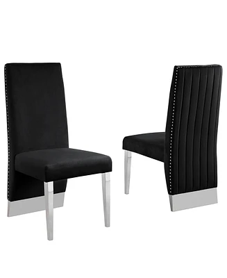 Best Quality Furniture 26" L x 20" W 42" H Velvet Side Chairs with Line Tufted Back and Chrome Legs, Set of 2