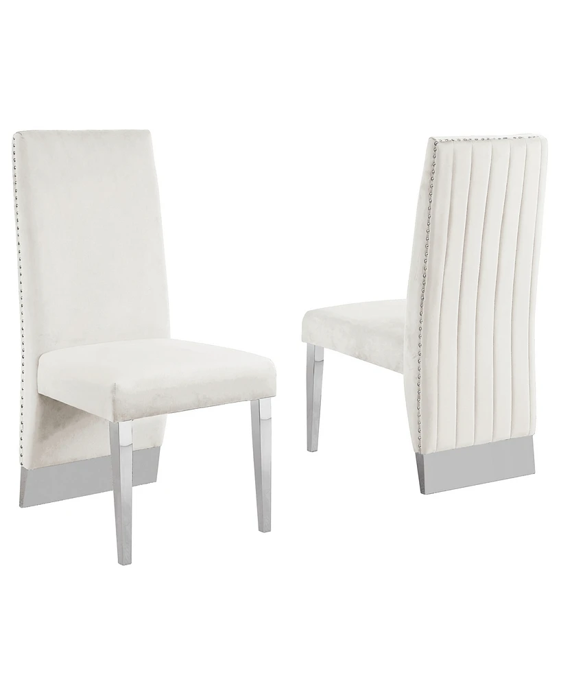 Best Quality Furniture 26" L x 20" W 42" H Velvet Side Chairs with Line Tufted Back and Chrome Legs, Set of 2