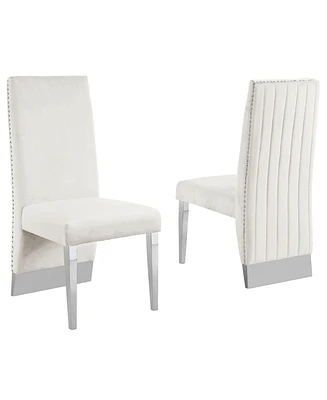 Best Quality Furniture 26" L x 20" W 42" H Velvet Side Chairs with Line Tufted Back and Chrome Legs, Set of 2