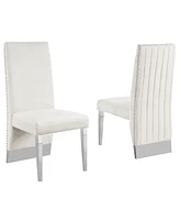 Best Quality Furniture 26" L x 20" W 42" H Velvet Side Chairs with Line Tufted Back and Chrome Legs, Set of 2