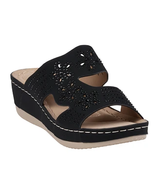 Gc Shoes Women's Santiago Perforated Studded Slip-On Wedge Sandals