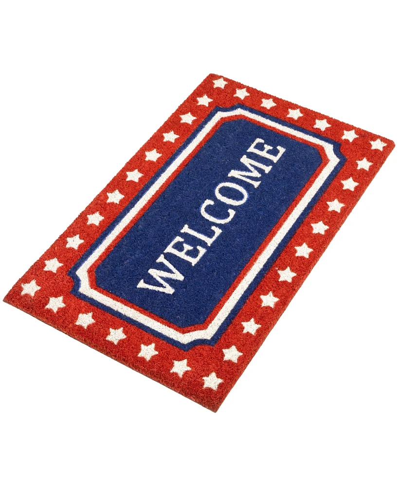 Northlight Blue and Red Coir "Welcome" Americana Outdoor Doormat, 18" x 30"