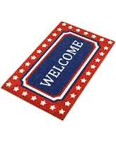 Northlight Blue and Red Coir "Welcome" Americana Outdoor Doormat, 18" x 30"