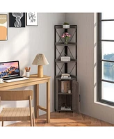 6-Tier Corner Bookshelf with 5-Level Adjustable Shelf & Anti-Tipping Kits