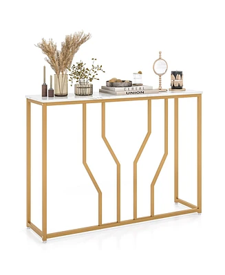 Costway 44" Gold Console Table with Faux Marble Tabletop Golden Metal Frame for Entrance