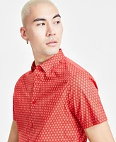 A|X Armani Exchange Men's Short Sleeve Button-Front Geometric Print Shirt, Created for Macy's