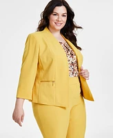 Kasper Plus Collarless Open-Front Long-Sleeve Blazer