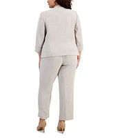 Kasper Plus Size Zip Pocket Jacket Cowlneck Top Slim Leg Pants