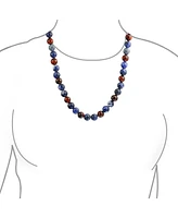 Bling Jewelry Bali Style Gemstone Blue Sodalite Brown Tiger Eye Ball Bead Strand Necklace For Men Women Stainless Steel Hook Clasp
