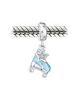 Bling Jewelry Sport Roller Rink Star Dangling Blue Roller Skates Bead Fits European Charm Bracelet For Women Enamel Sterling Silver