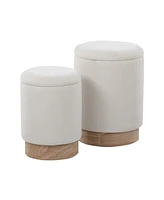 Marla Contemporary Nesting Ottoman Set in Wood and Fabric by Lumisource